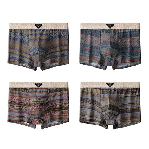 🎁Men's Premium Cotton Boxer Briefs Retro Pattern Design Breathable Mesh Panel Seamless Waistband Moisture-Wicking Underwear 💥 3 PACK