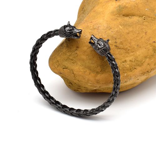 Stainless Steel Skull Open Men's Bracelet Wolf Head Woven Chain Charming Male Wrist Accessories Wholesale Birthday Gift