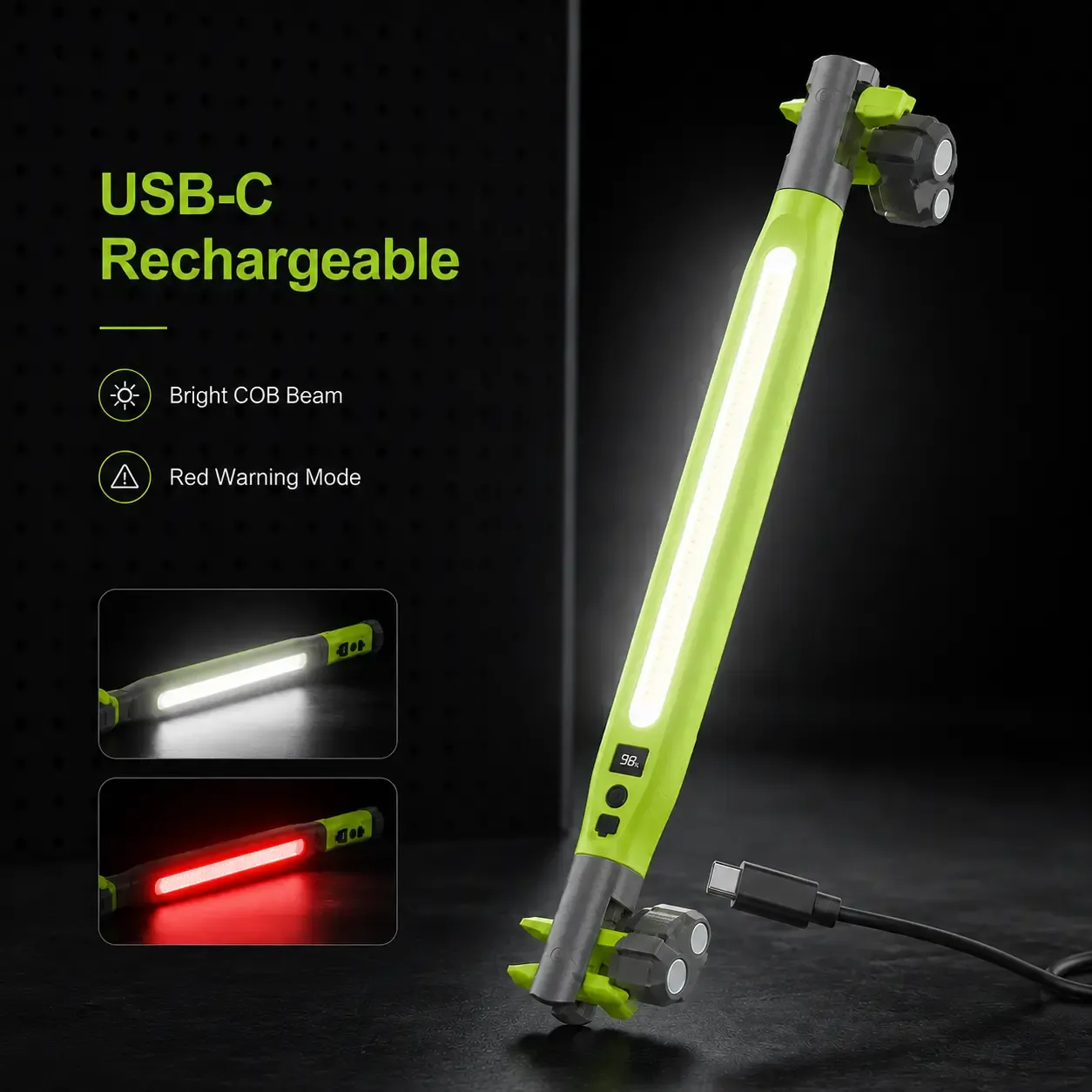Rechargeable COB Work Light, USB-C Magnetic LED InspectionLight with Hook & Clamp