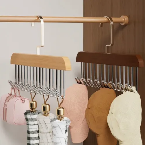 3-Pack 8 Hooks Hanger Multi-functional Wooden Hangers