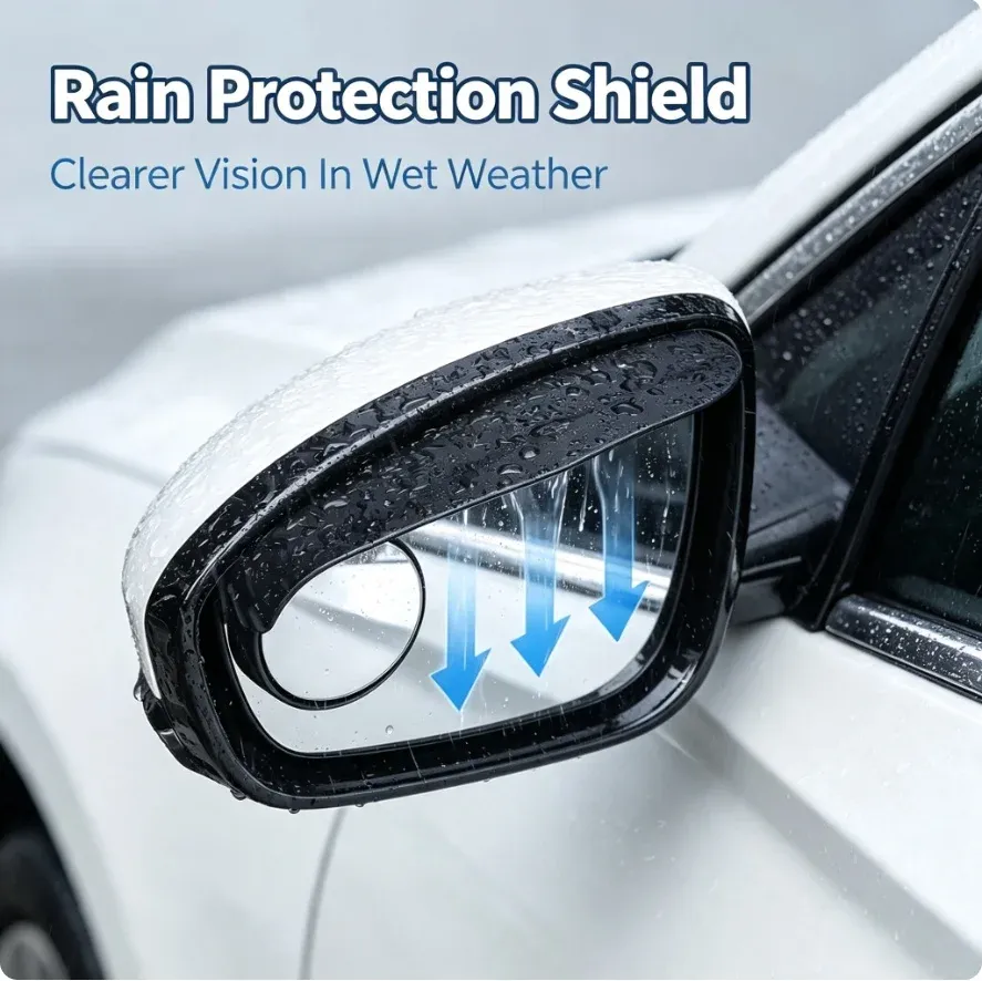 4PCS Car Blind Spot Mirrors with Rain Shield Universal Side Mirror Waterproof Cover Wide Angle Rearview Mirror Visibility Safety