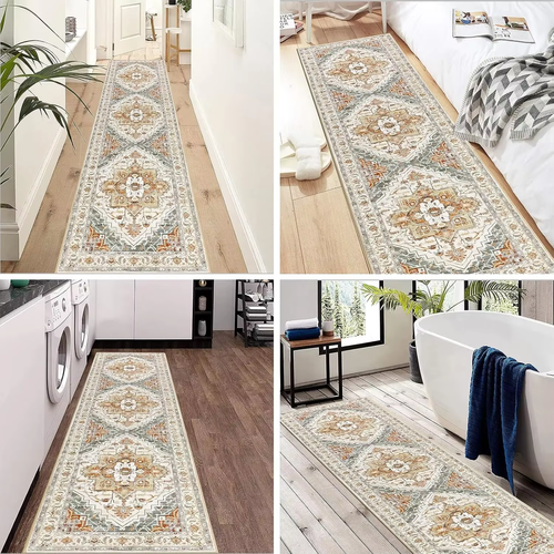 Retro Bohemian Long Rug Machine Washable Non-Slip Mat Entrance Corridor Bedroom Carpet Home Decor
