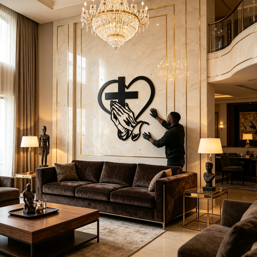 Elegant Christian Heart & Cross Wall Art