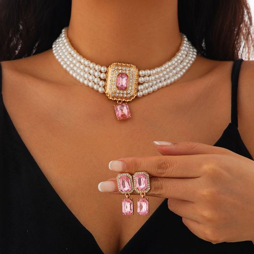 Necklace And Earrings - Pearl Necklace Multilayer Clavicle Chain Set