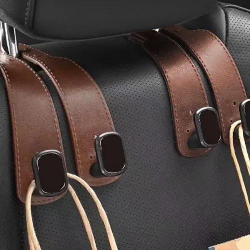 2pcs Car Seat Headrest Hooks 2 In 1 Soft Leather Car Seat Back Hook For Purse & Bag Backpack Double Hook Car Seat Hanger Accessories