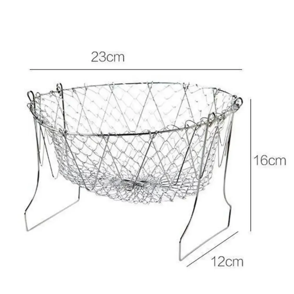 2PCS Durable Stainless Steel Fryer Basket Foldable Multifunctional Fried Filter Screen Silver Drain Oil Basket Kitchen Supplies
