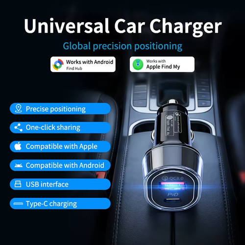 Mini Car Charger GPS Locator Tracker Cigarette Lighter USB Phone Charger Type C Find My IOS & Android Google HUB Fast Charging