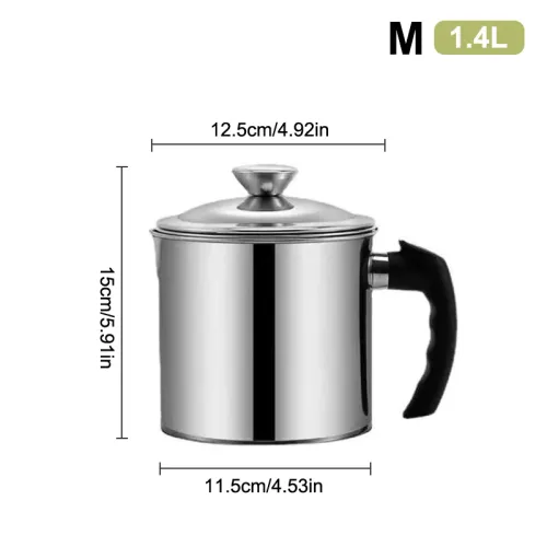 1.4L Durable Stainless Steel Oil Pot With Built-in Filter - Easy To Invert Design, Leak-proof