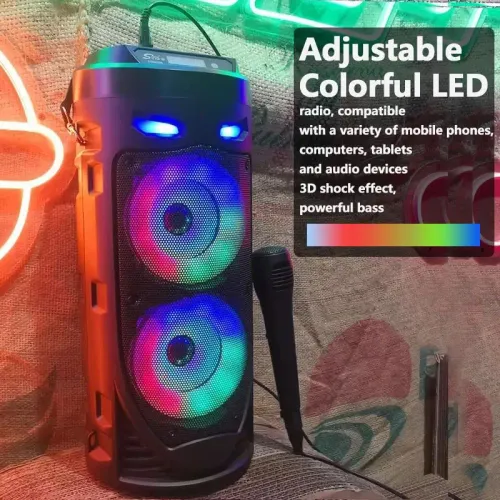 🥳2026 HOT SALE🥳💞🔊 50% OFF! Portable Bluetooth Speaker with Mic – 16W loud sound, RGB lights & wired microphone.