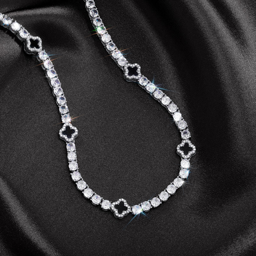 High-end Tennis Chain with Black Four Leaf Clover
