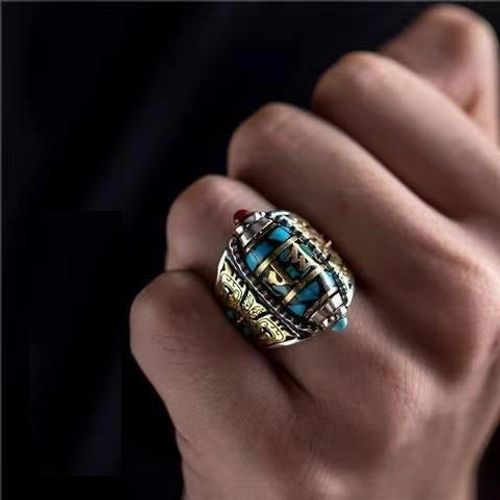 Klassiek Ontwerp Geometrische Blauw-Gele Verstelbare Draaibare Ring