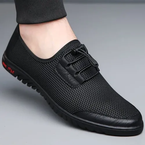 Men's Summer Breathable Mesh Slip-On Work Shoes Soft Bottom Casual Sports Sneakers round Toe Flat Heel Lightweight Comfortable