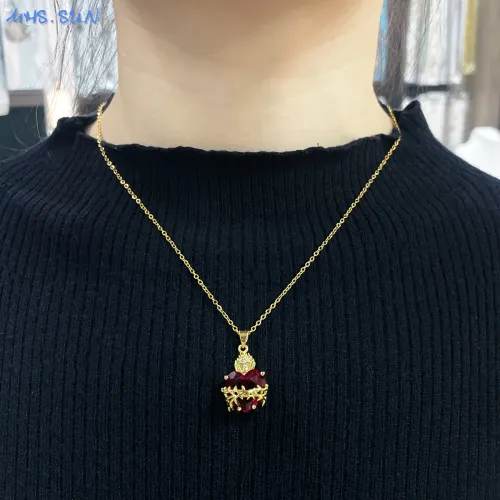 Gold Plated Sacred Heart of Jesus Cross Necklace Red Zircon Religious Catholic Pendant Necklaces For Women Girls Jewelry