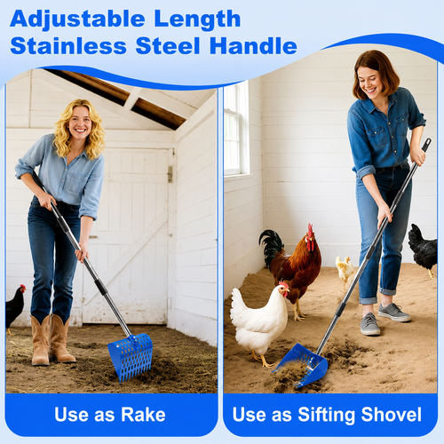 2-in-1 Chicken Manure Shovel And Rake, Used For Cleaning Chicken Coops And Pet Waste, For Small Farm, Adjustable Length