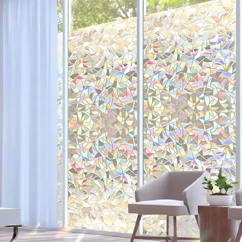 🌈3D Rainbow Privacy Window Film – No-Glue Static Cling Glass Film for Bathroom & Home Windows✨