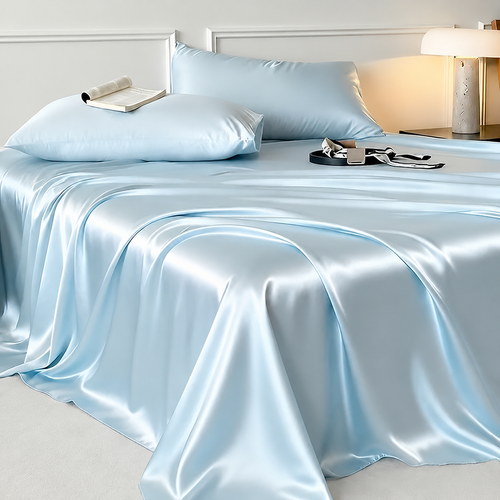 ✨ 3-Piece Ice Silk Bed Sheet Set (includes 1 flat sheet + 2 pillowcases) — Silky smooth, cool and breathable, with a stretchy, snug-fit design.