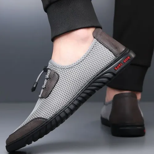 Men's Summer Breathable Mesh Slip-On Work Shoes Soft Bottom Casual Sports Sneakers round Toe Flat Heel Lightweight Comfortable