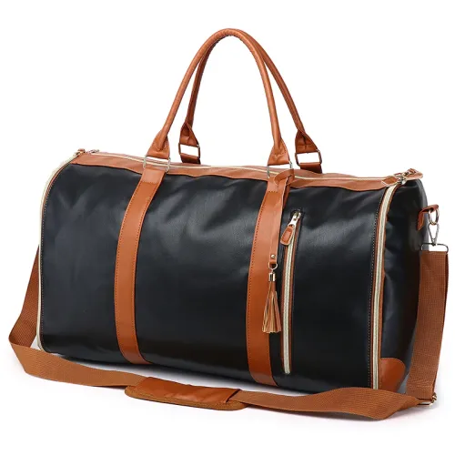 Foldable  Travel Bag Large PU Leather Duffel Carry On Business Clothing Bag