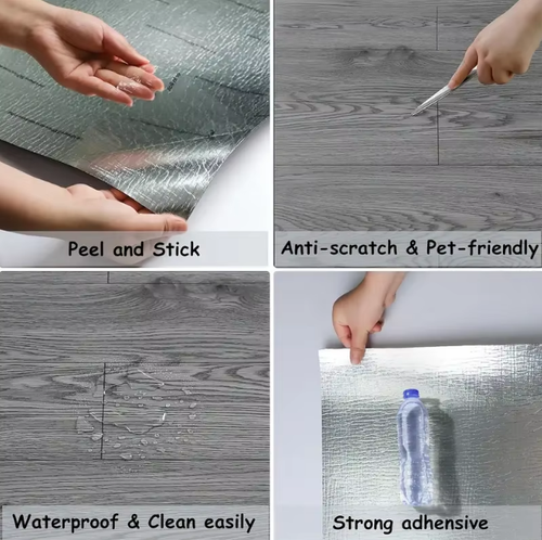 5pcs 50cm*2m Thickened Wood Grain PVC Self-Adhesive Stickers Waterproof Floor Wall Decals for Indoor