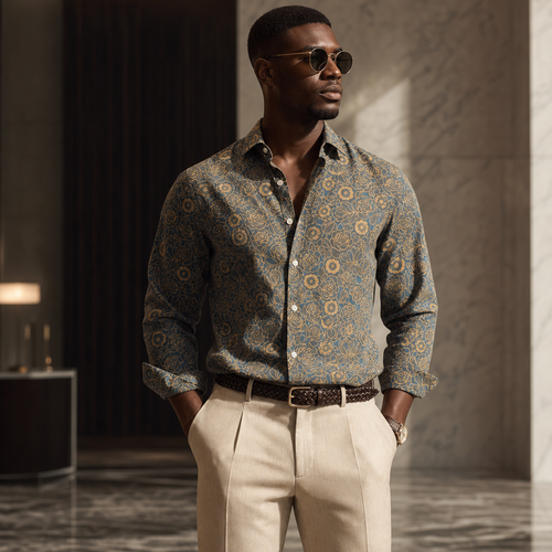Light green printed satin shirt