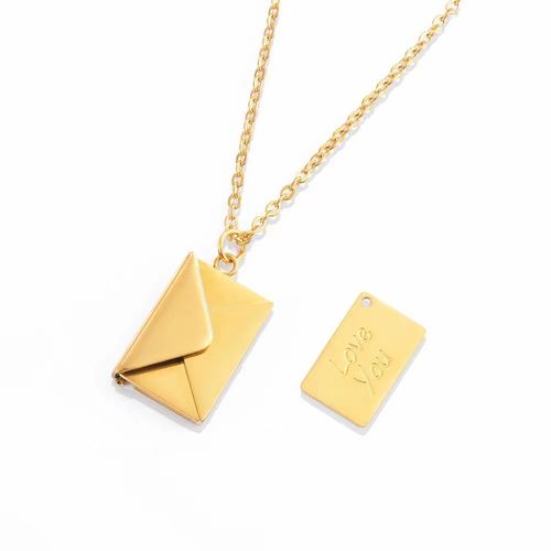 Stainless Steel Envelope Secret Letter Charm Pendant Hidden Love Letter Fashion Wedding Gift Mom Wife Girlfriend Secret Pendant 'Love You'