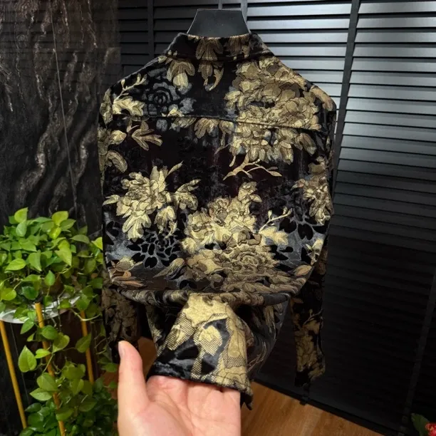 Black and gold acetate velvet shirt