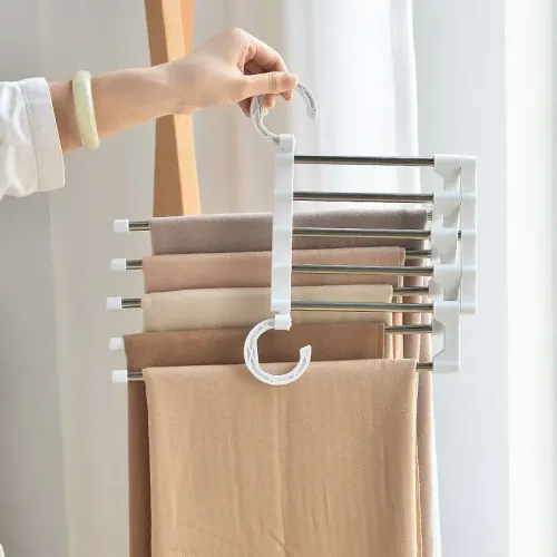 Stainless Steel Multi-Layer Hanging Rack For Home Use - Multi-Functional Folding Wardrobe - Pants Storage Rack Organizer
