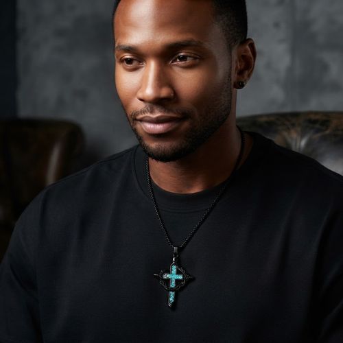 Men's Blue Cross and Crown of Thorns Necklace