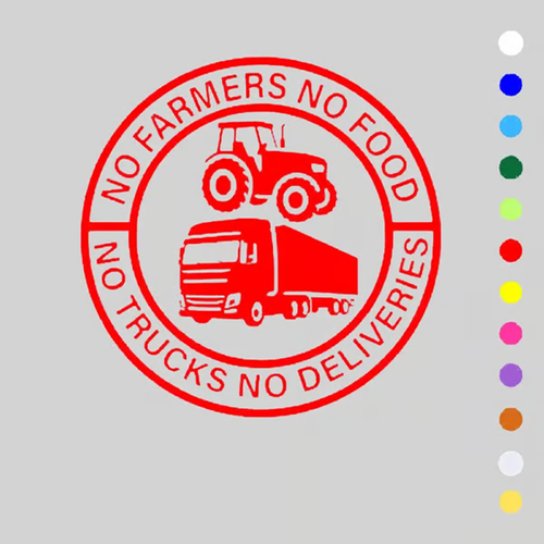 Vinylklistermærke til bil: No Farmers No Food - No Trucks No Deliveries