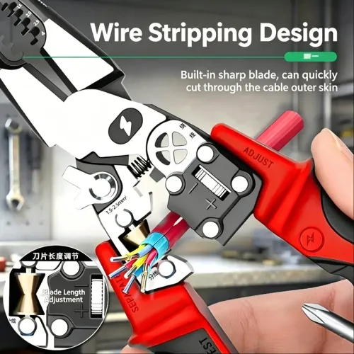 Multifunctional Alloy Steel Electrician Tool Set  Wire Stripper Diagonal & Needle Nose Pliers with Voltage Tester