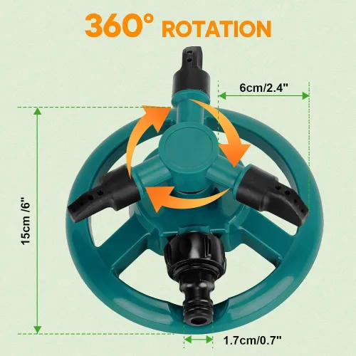 360 degree lawn rotating spray small disc sprinkler with three pronged rotatable plastic sprinkler for watering plants