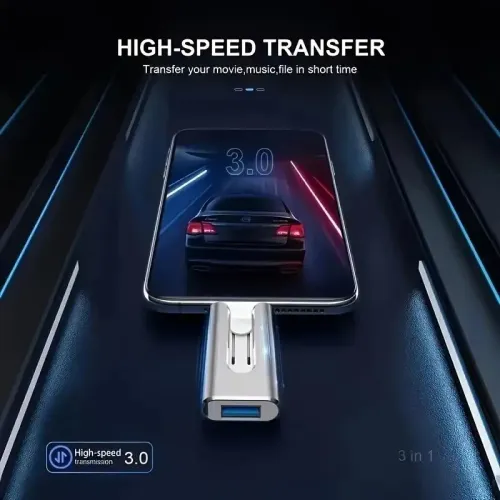 64GB multi-functional 3-in-1 large-capacity USB flash drive, compatible with Android and Apple phones.