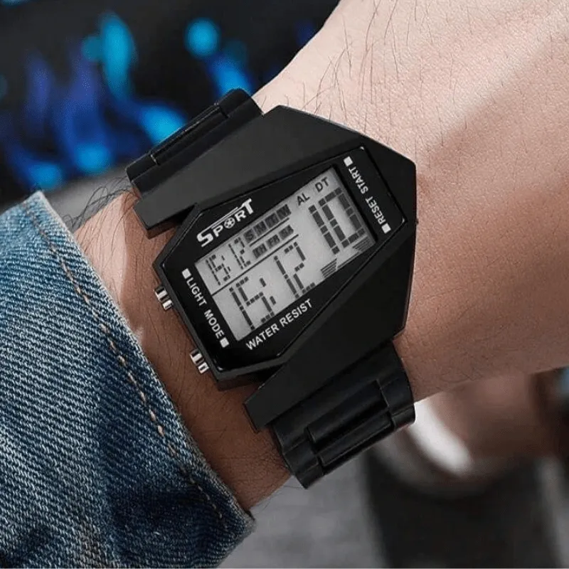 7-Color Luminous, Waterproof, Square, Multifunctional, Aircraft-Themed Wristwatch