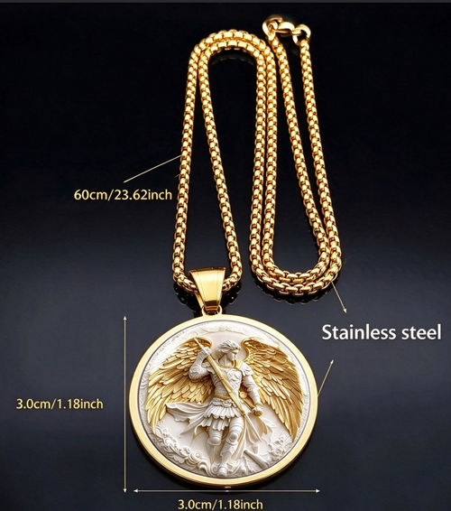 Men's Stainless Steel Archangel Michael Pendant Necklace