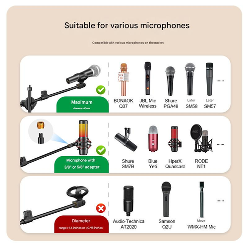 Microphone, Phone, Tablet Tripod Floor Stand for Outdoor Stages, Live Streaming, and Karaoke - Metal Adjustable Tripod