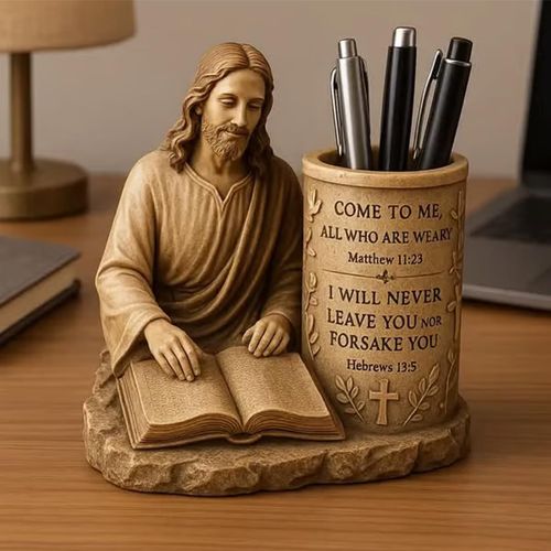 📜📚✏️🔥New pencil holder with Bible verse, handcrafted resin statue, pen holder