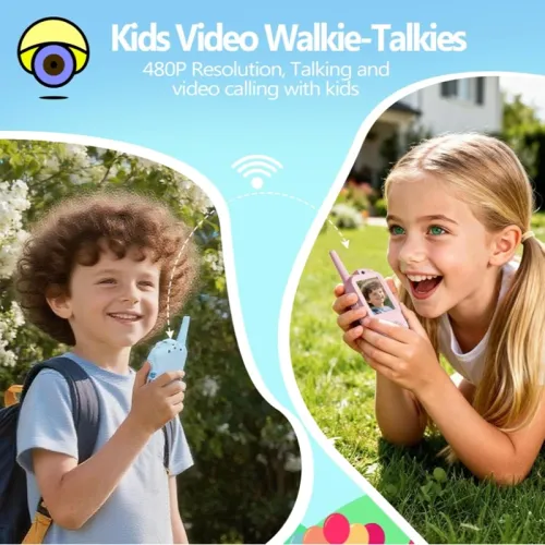 Children's Video Walkie-Talkie 2-Pack with Display Screen Voice Converter and Real-Time Video Chat Long-Range Gift for Children