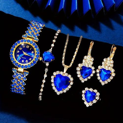 Elegant 6pcs Ladies Quartz Watch and Jewelry Set