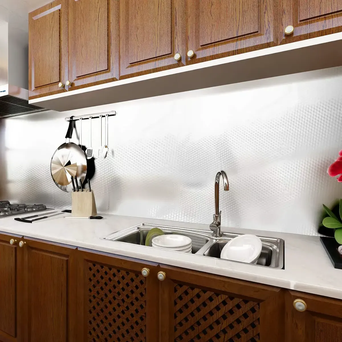 Stainless Steel Kitchen Oil-Proof Adhesive Wallpaper Roll 300cm*80cm