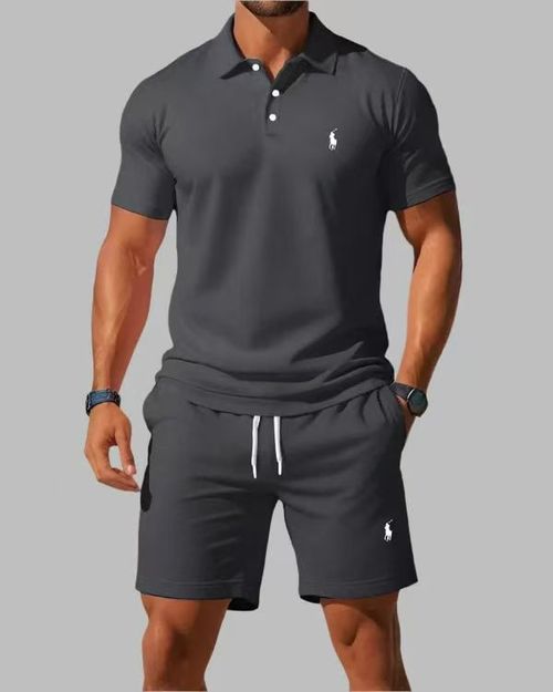 Men's Breathable Polo Shirt and Drawstring Shorts Set, Loose Fit, Casual Summer Wear
