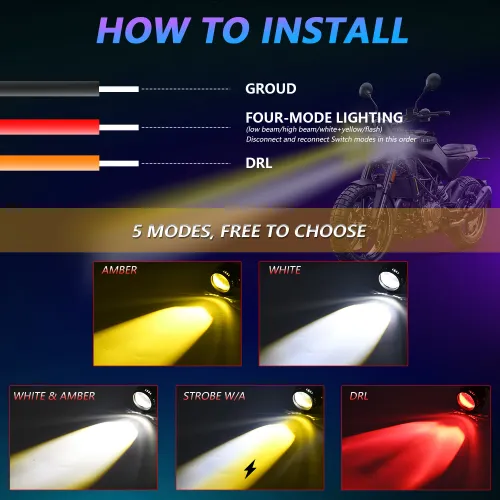 Motorcycle HeadlightsRed Devil's Eye Fog Lamps Projector White Yellow 24V Super Brighter