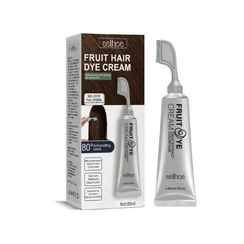 Hair Dye Cream with Comb Long Lasting Cover Gray White Hairs Pure Plant-Based Hairdye Fruit Black Hair Cream