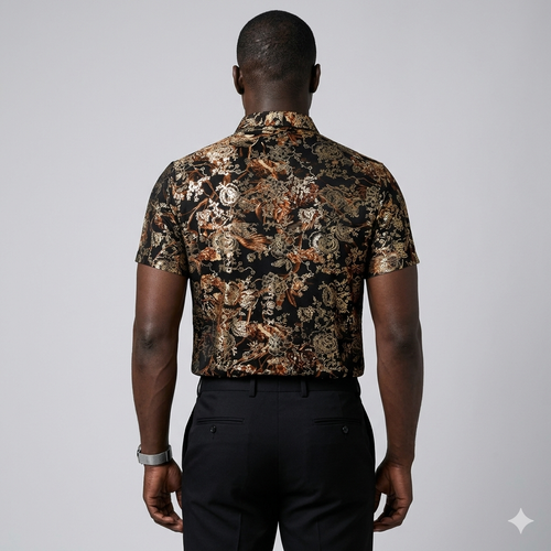 Men's Short-Sleeve Shirt — Mercerized Cotton, Wrinkle-Free, Floral Print — Loose-Fit, Plus Size (Up to 5XL)