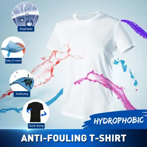 Anti-Dirty Waterproof Men T Shirt Hydrophobic Stainproof Breathable Antifouling Quick Dry Top Short Sleeve Outdoor Hiking shirt