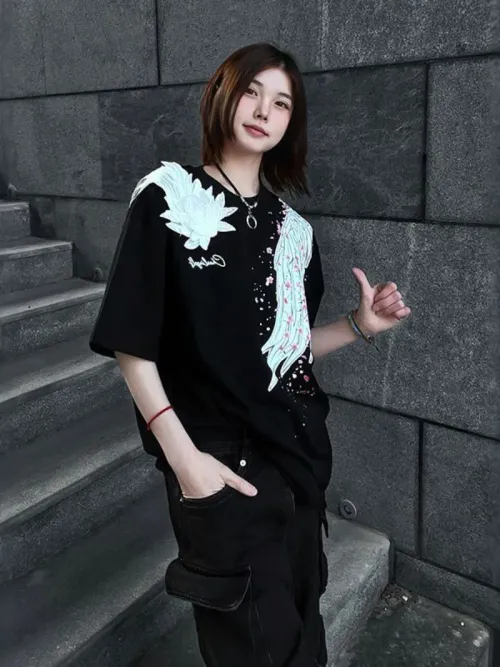 Fashion Popular O Neck Short Sleeve Casual T Shirt Y2k Subcultural Print All Macth Clothes Harajuku Grunge Punk Tops
