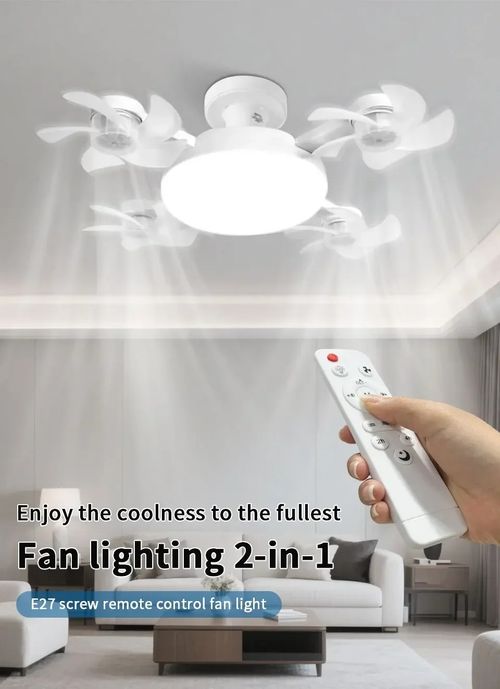 E27 Fan Light 2-in-1 60W Drone Design Ceiling Fan Light with Remote Control AC85-265V Fan Lighting Bulb for Home Restaurant