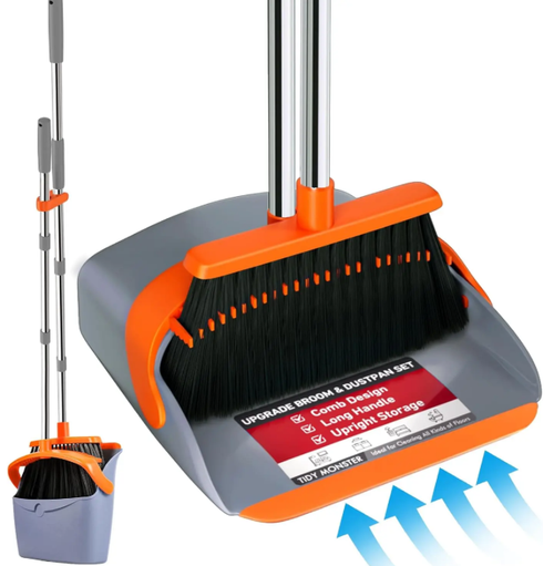 Upgraded Broom and Dustpan Set with Self-Cleaning Teeth, 52  Long Handle for Pet Hair and Home Cleaning