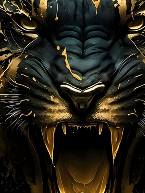 Men's Black Gold Tiger Head Graphic Print Crew Neck Sleeveless Vest