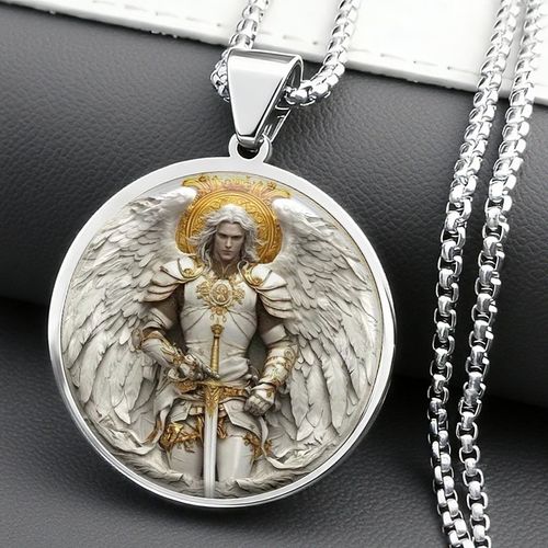 Stainless Steel Archangel St. Michael 2D Pendant Necklace