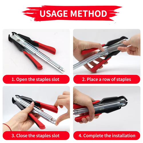 C-Type Hog Ring Pliers Kit Auto Feed Fence Fastener Tool for Animal Pet Cages Fencing, Upholstery, Car Cushions, Meat and Sausage Casings